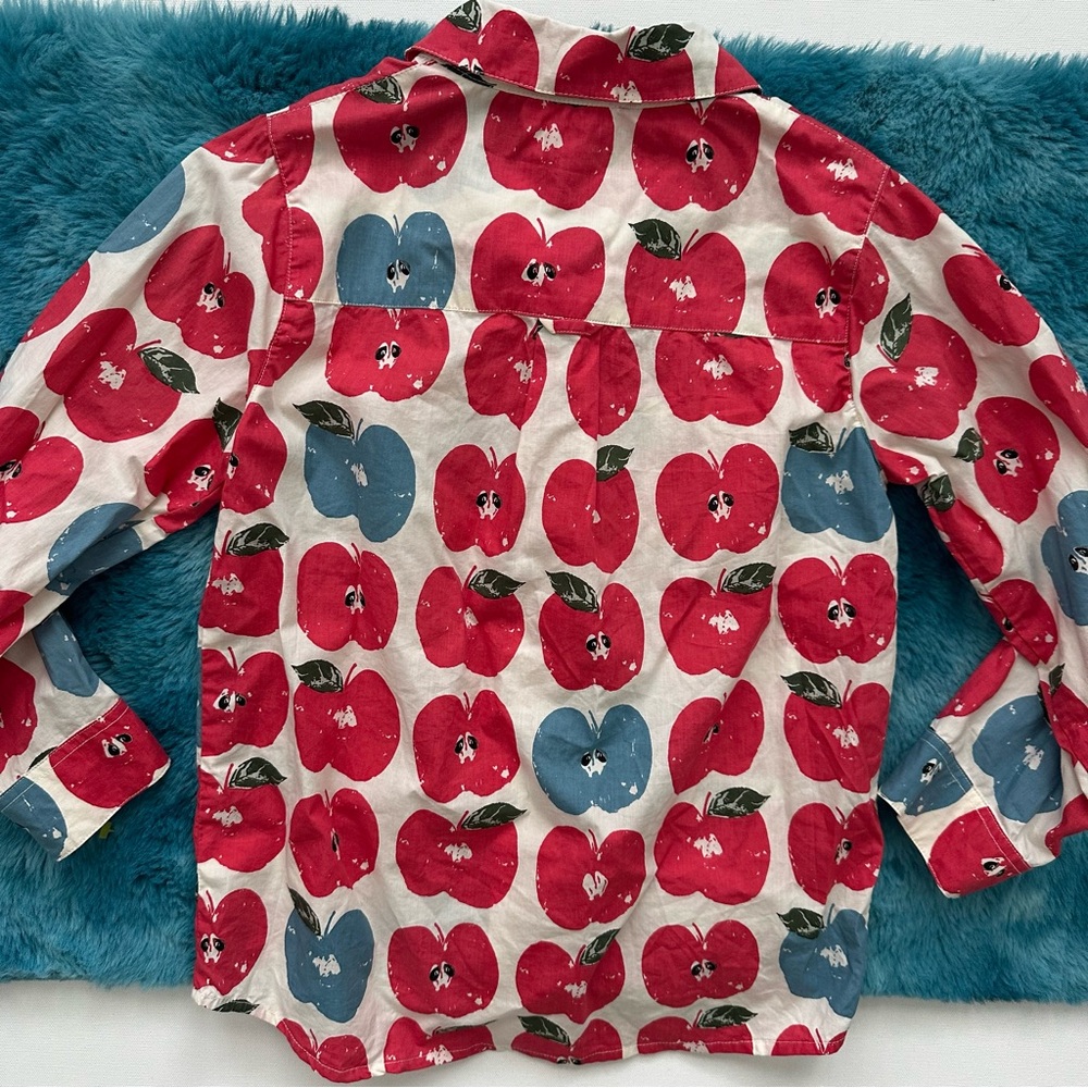 Blue Rooster Collection Red and Blue Apple Print Shirt Size 8 - Picture 9 of 11